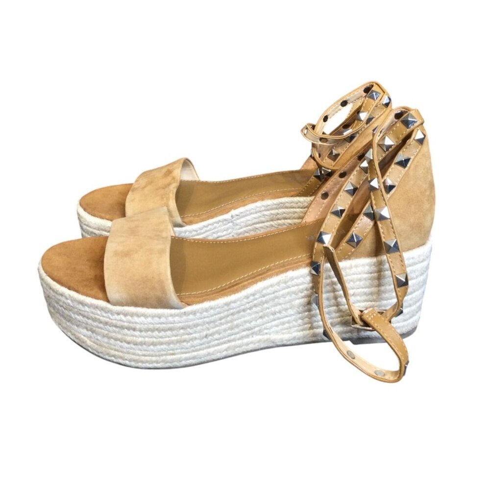 Marc Fisher Jazlyn Platform Espadrille Sandals Size 8M Studded Straps Jute Wedge